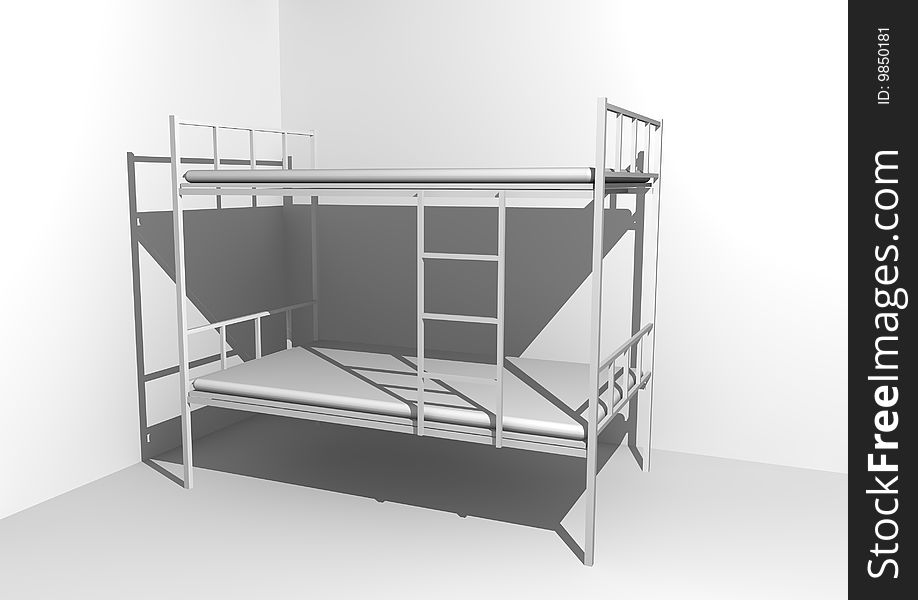 3d image with a bed.