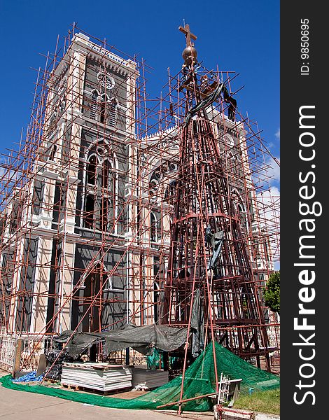 Biggest catholic church in Thailand under repair, Jantaburi province, eastern Thailand. Biggest catholic church in Thailand under repair, Jantaburi province, eastern Thailand