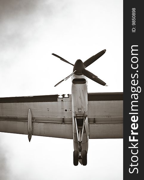 Artsy shot of,Engine Wing and the Propellor of an airplane. Artsy shot of,Engine Wing and the Propellor of an airplane