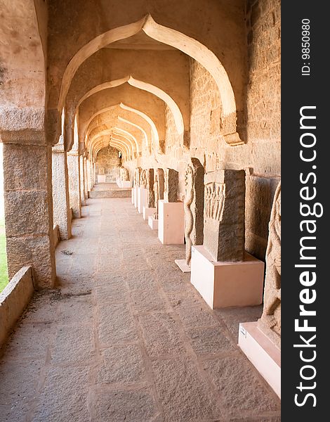 The passage of Zenana Enclosure, area of Hampi, Karnataka, India