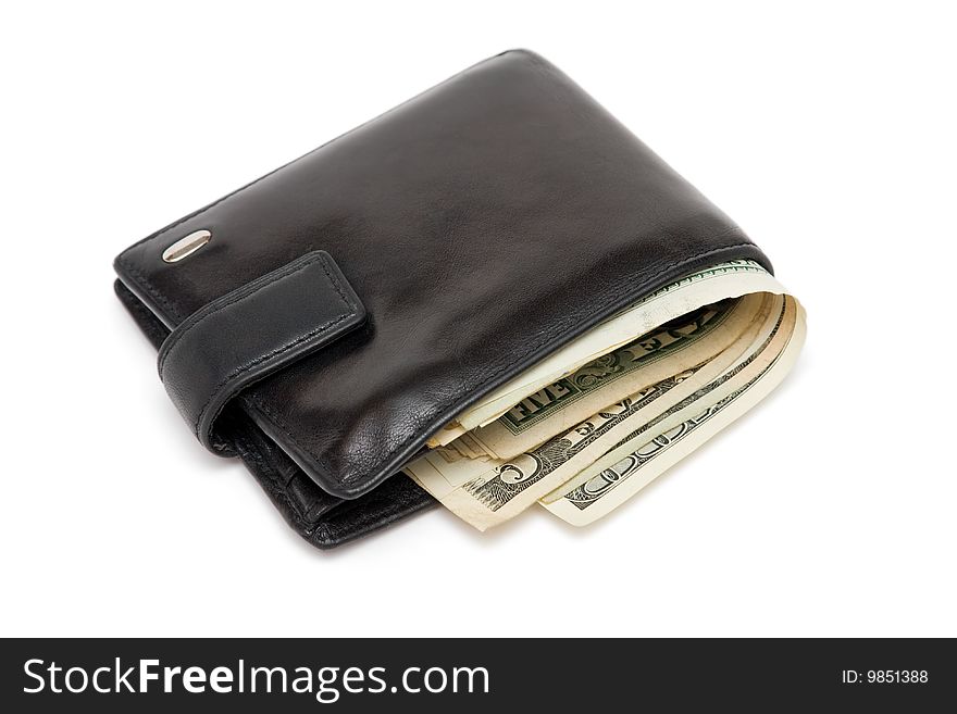Wallet full of dollars isolated on white