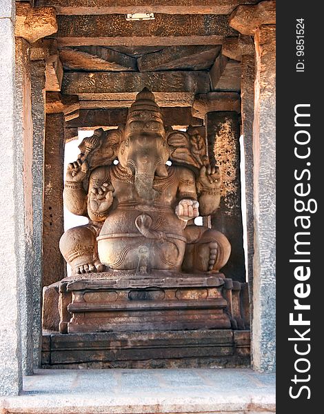 Stone carved sculpture of elephant god Ganesha in Hampi , Hampi, Karnataka state, India