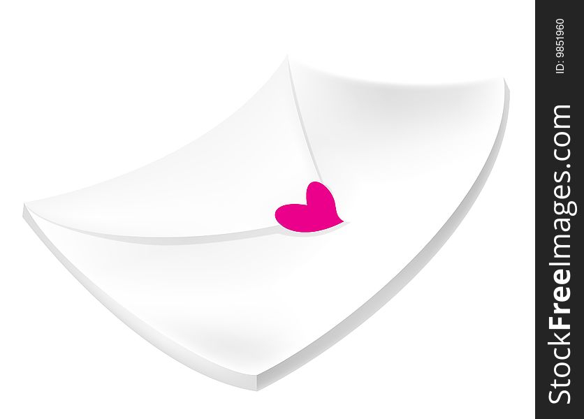 White  Envelope with red heart isolate on the white background