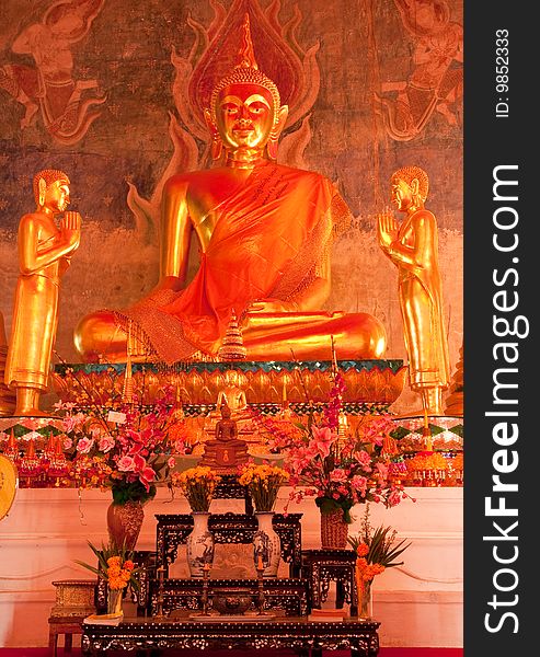 Buddha images in church of Wat Pai Lom, Jantaburi province, eastern of Thailand