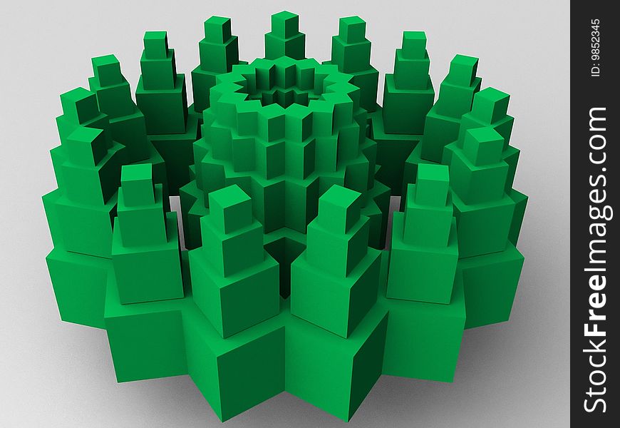 A disc made by an array of towering blocks. A disc made by an array of towering blocks