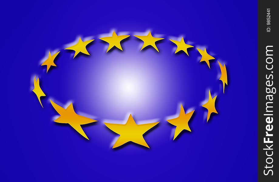 Blue background with gold stars and light point at the center. Blue background with gold stars and light point at the center