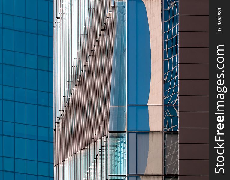 Linear abstract forms created by the juxtaposition of the facades of modern buildings, with perspective correction. Linear abstract forms created by the juxtaposition of the facades of modern buildings, with perspective correction