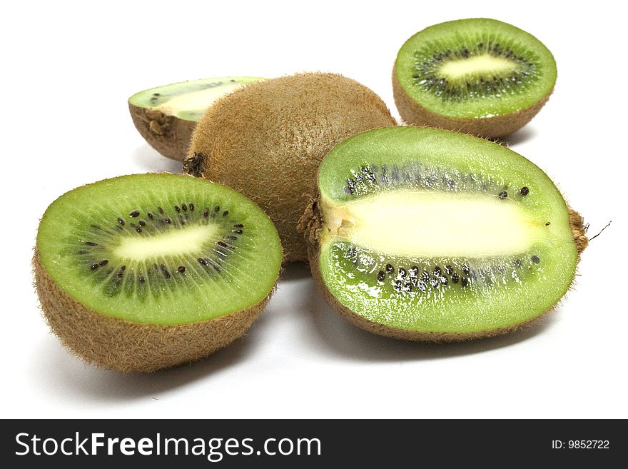 A selection of kiwis. also cut in two