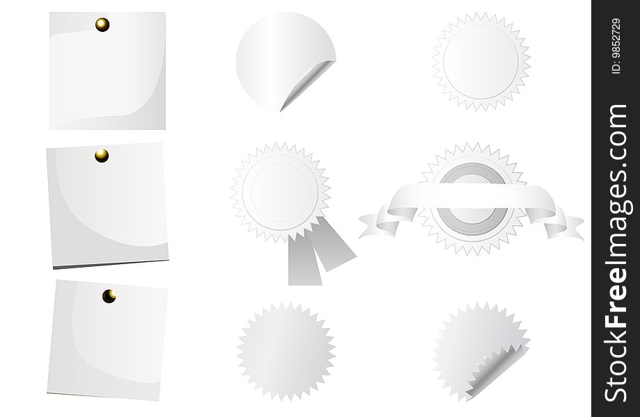 Set of isolated white stickers, illustration. Set of isolated white stickers, illustration