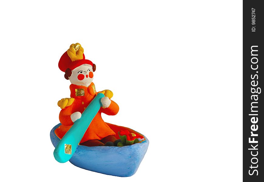 Colorful Russian folk clay toys of Dymkovo made at the present time, on a white background. Colorful Russian folk clay toys of Dymkovo made at the present time, on a white background