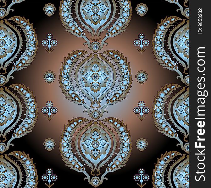 East turquoise symmetric decorative pattern on a coffee background. East turquoise symmetric decorative pattern on a coffee background