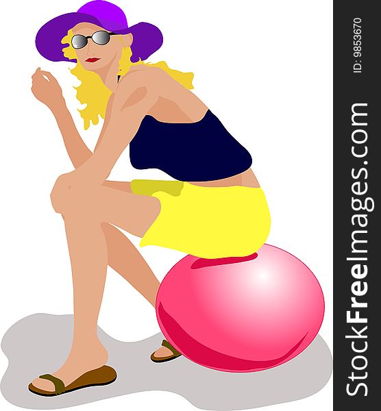 Setting girl on the red ball  illustration