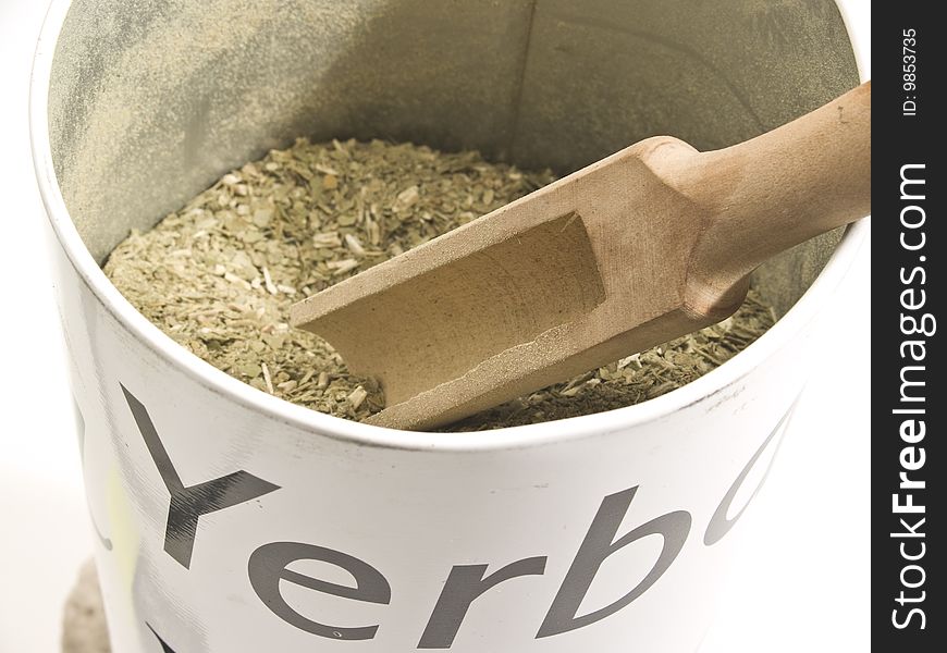 Dry Yerba Mate leaves on white background, traditional drink of Argentina.