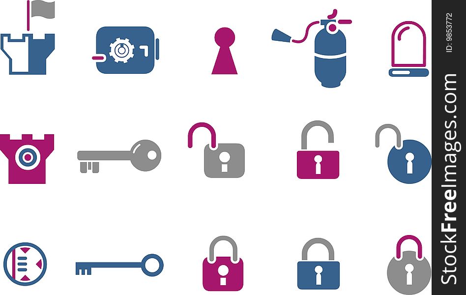 Vector icons pack - Blue-Fuchsia Series, security collection. Vector icons pack - Blue-Fuchsia Series, security collection