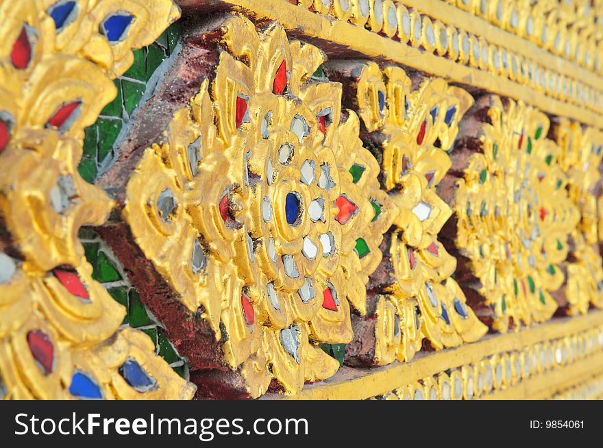 Beautiful wall at Wat Phra puddhabat temple in Saraburi, Thailand