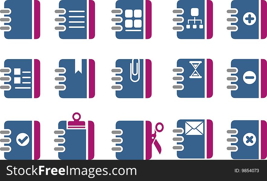 Vector icons pack - Blue-Fuchsia Series, document collection. Vector icons pack - Blue-Fuchsia Series, document collection