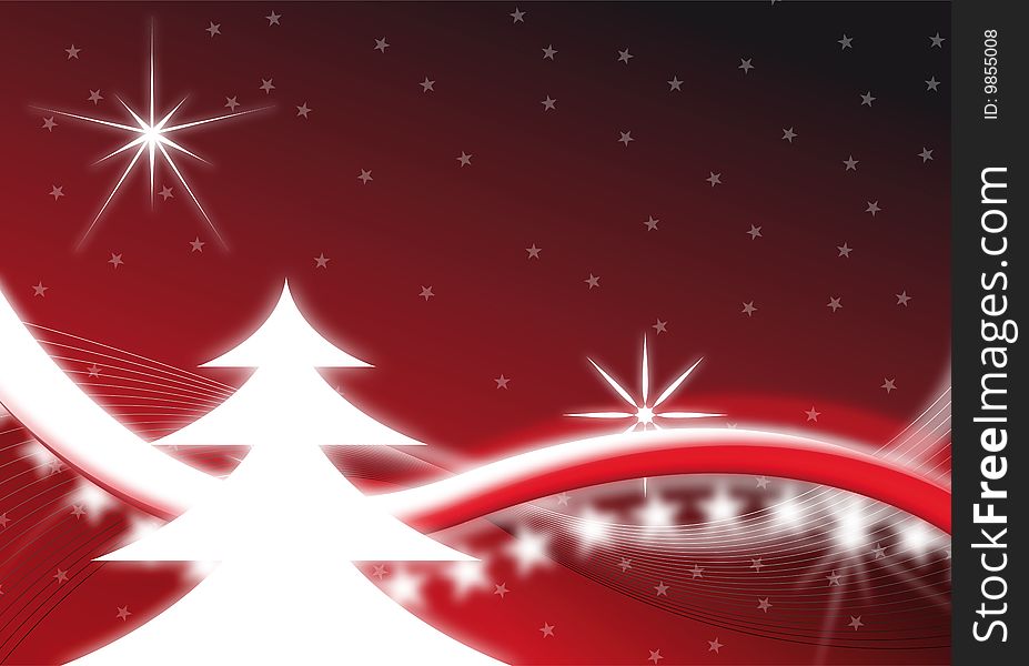 Red christmas background with christmas tree for design