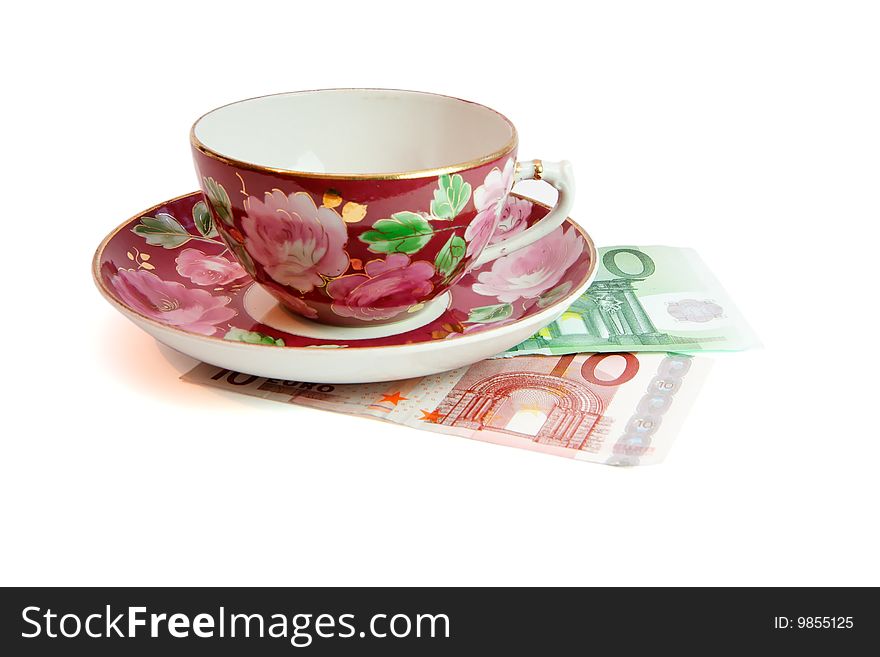 Tea Service On Euro Money Isolated