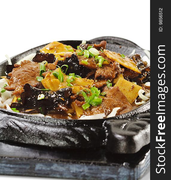 Chinese - Beef with Asparagus and Black Fungus in the Black Iron Dish