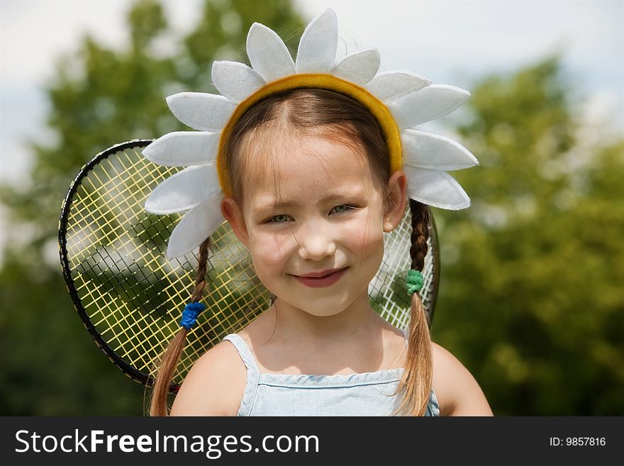 Portrait of little girl in camomile hat. Portrait of little girl in camomile hat