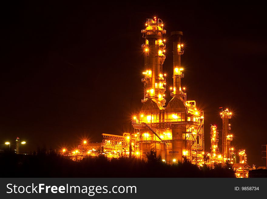 Chemical factory decorated with light in evening. Chemical factory decorated with light in evening