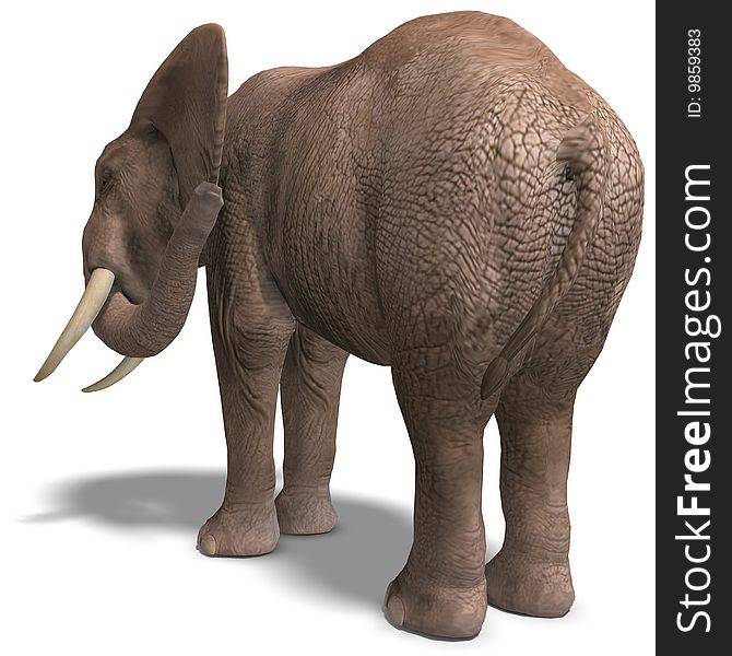 Giant elephant. 3D render with clipping path and shadow over white. Giant elephant. 3D render with clipping path and shadow over white