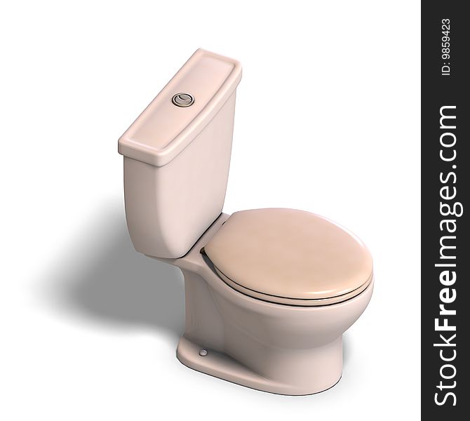 3d rendering of a beige toilet with Clipping Path and shadow over white. 3d rendering of a beige toilet with Clipping Path and shadow over white