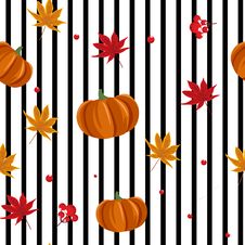 Seamless Autumn Pattern With Pumpkin, Leaves Stock Photo Seamless Autumn Pattern With Pumpkin, Leaves Stock Photo