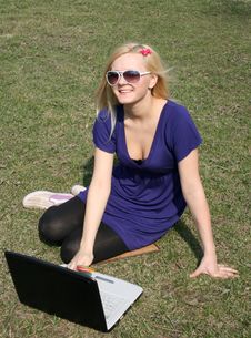 Happy Girl With A Laptop Royalty Free Stock Photo Happy Girl With A Laptop Royalty Free Stock Photo