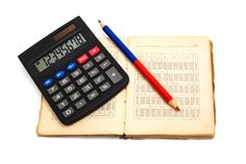 Calculator, Pencil And Old Book Royalty Free Stock Images Calculator, Pencil And Old Book Royalty Free Stock Images