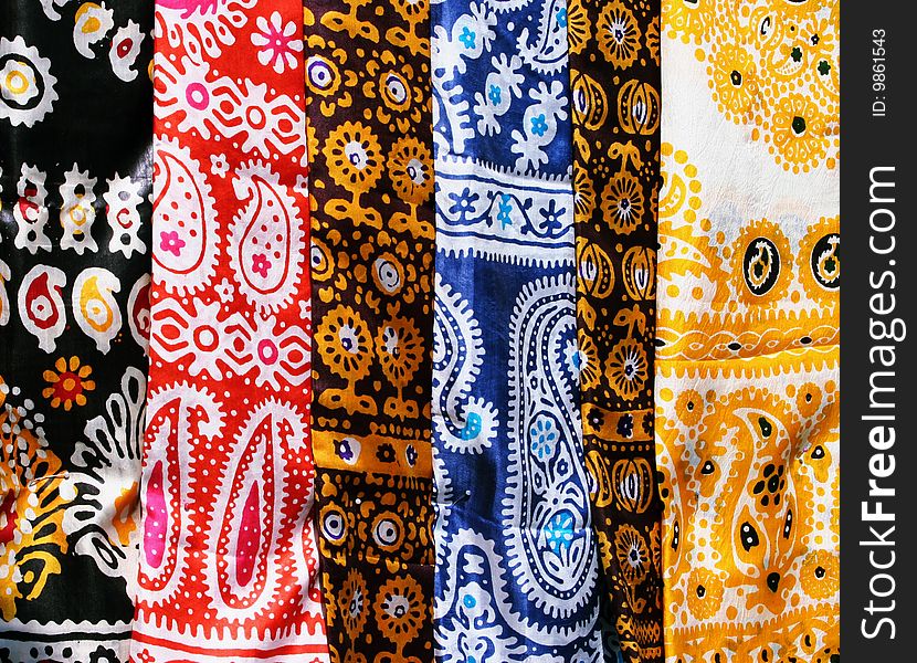 Female kerchiefs with traditional ornament. Turkmenistan. Ashkhabad market.