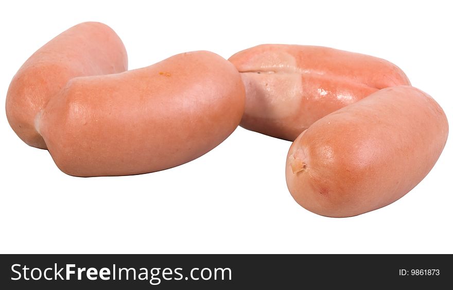 A Few Raw  Sausages Are On A White Background