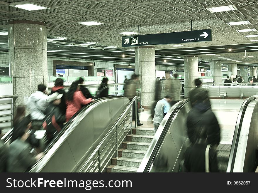 Passenger at the airport, motion blur