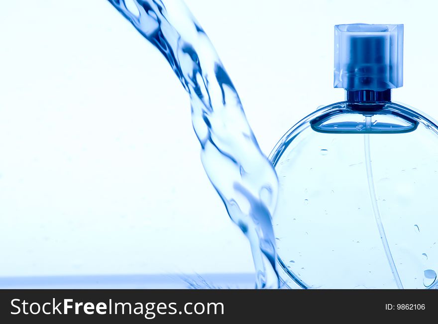 Perfume bottle and drop water