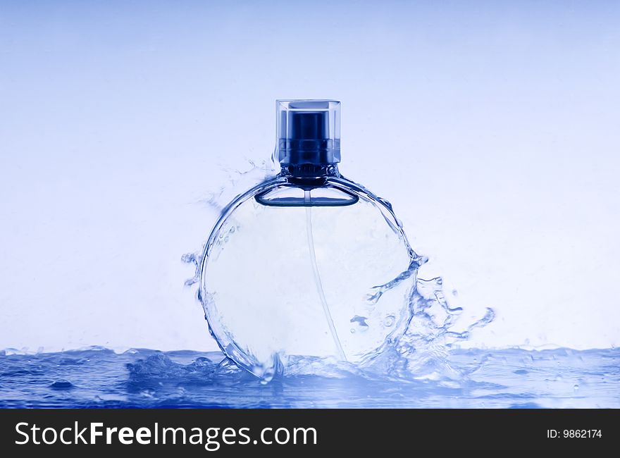 Perfume bottle and drop water