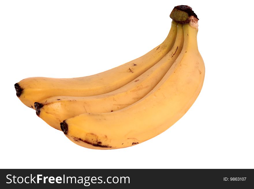 Three aged bananas isolated on white background