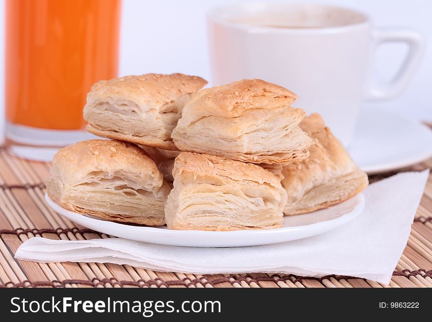 Continental breakfast of coffee, orange juice and fresh croissants. Continental breakfast of coffee, orange juice and fresh croissants