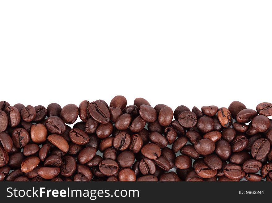 Coffee beans lined up horizontal, background