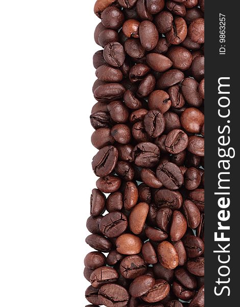 Coffee beans lined up vertical, background, close-up