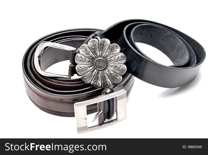 Leather belts isolated on white background.