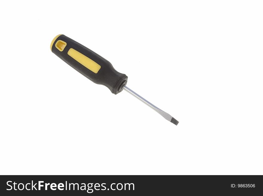 Black and yellow screwdriver isolated on white background