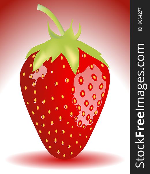 Wonderful detalised strawberry with seeds over colored background