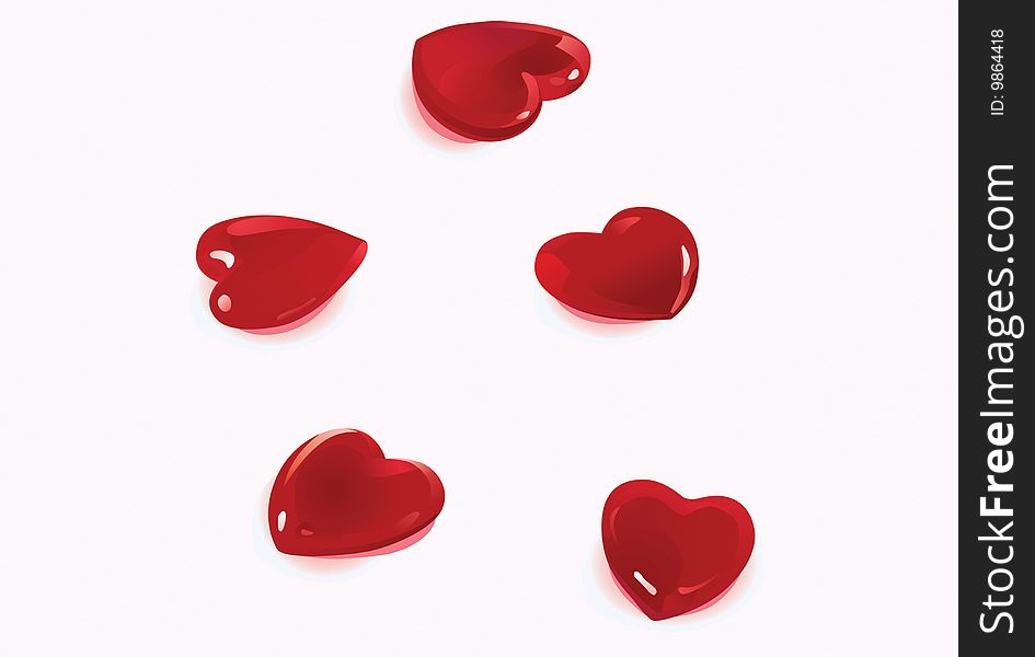 Vector illustration of glass hearts with gentle reflections.