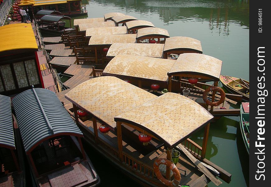 Boats in river village near Nanjing in china