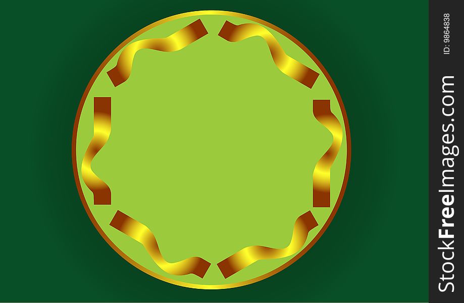 Circle gold tag with green background