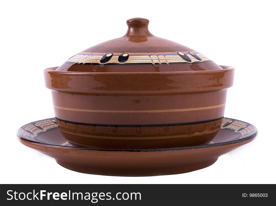 Bulgarian    clay bowl isolated on a white background. Bulgarian    clay bowl isolated on a white background