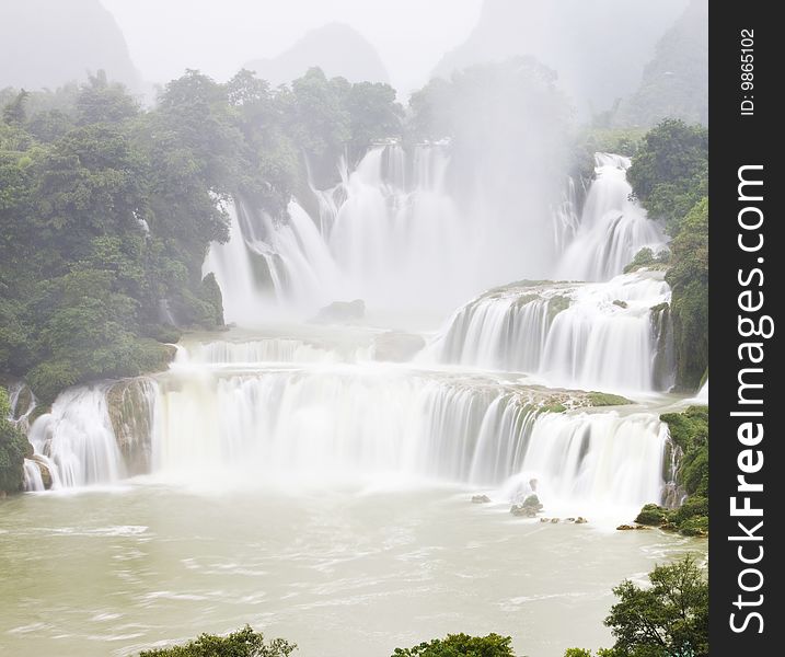 The waterfall in fog