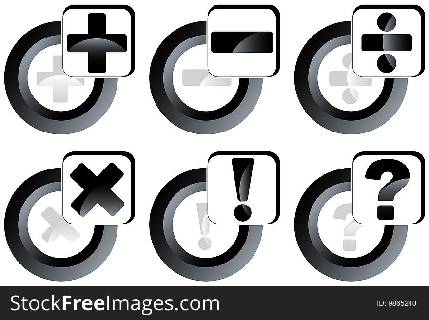 Illustration of buttons, black, gray