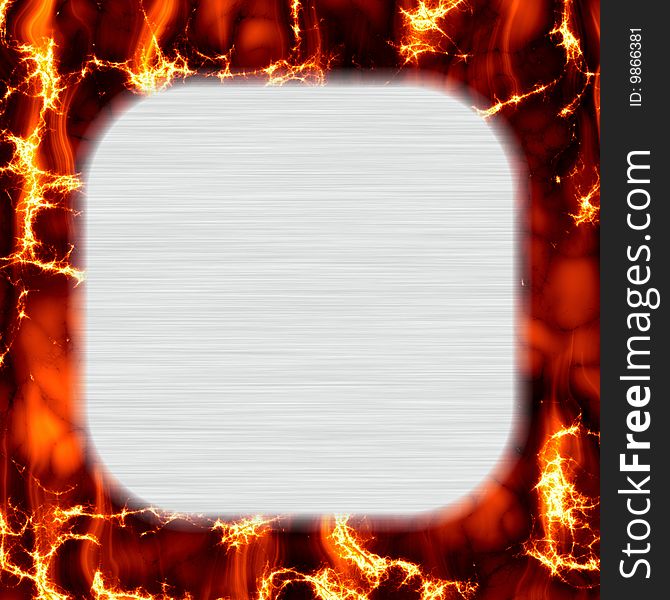 Brushed metal background in a fire frame. Brushed metal background in a fire frame