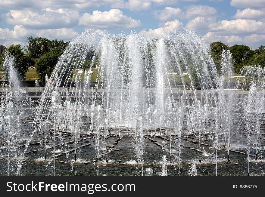 Fountain in park of the city of Moscow in Russia